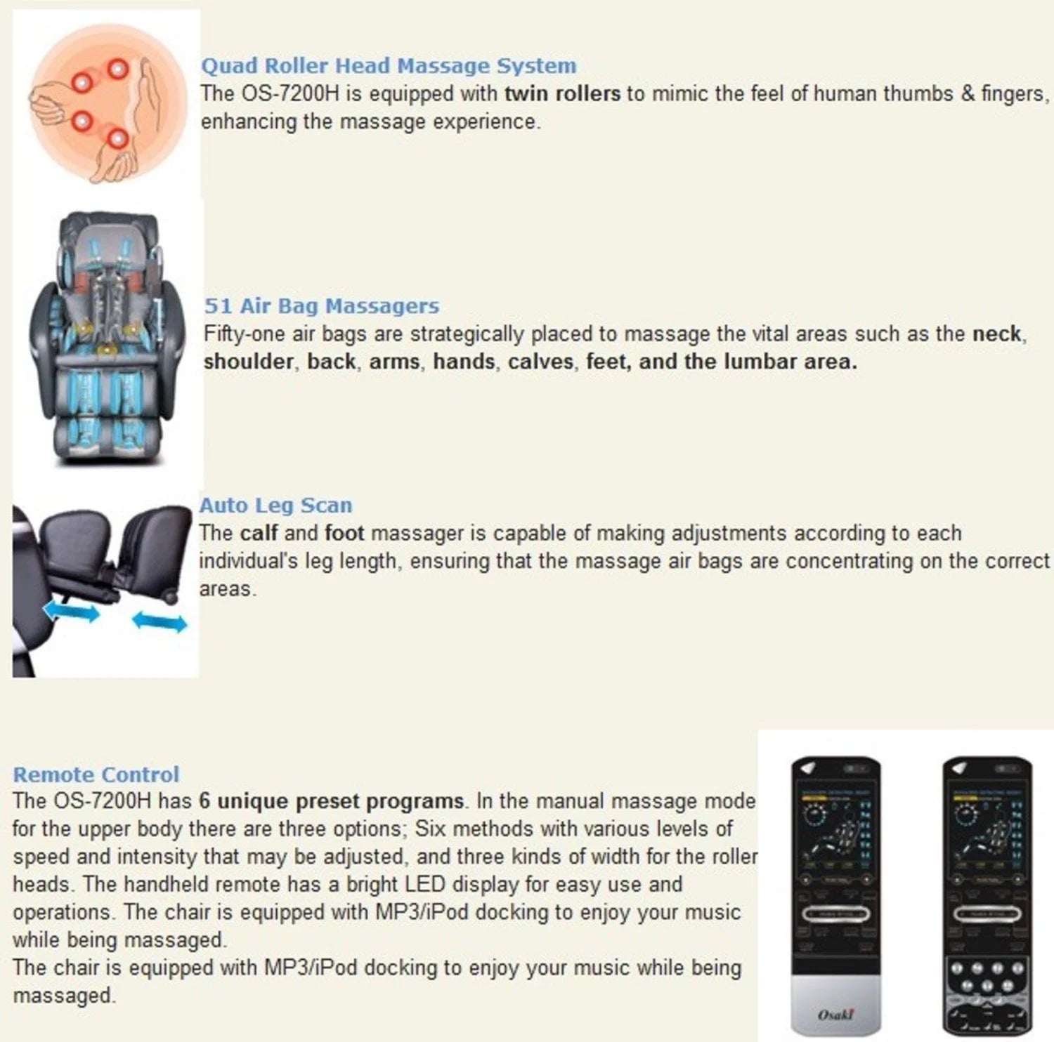 OS-7200H Executive Zero Gravity Heated Massage Chair - S-Track Design in Elegant White